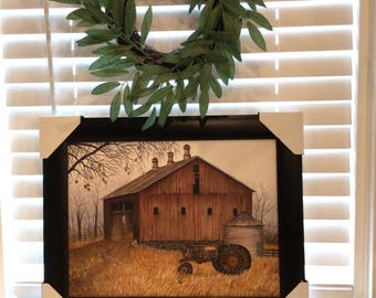 Rustieke schuur en tractor Premium kunstdruk door Linda Spivey