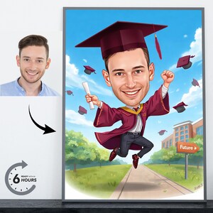 Graduation Caricature from Photo – Personalized Graduate Cartoon Portrait Gift