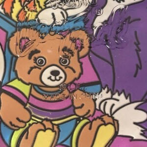 Llavero vintage raro de Lisa Frank Purrfect Playtime Kitty Bear con purpurina de los años 90 imagen 5