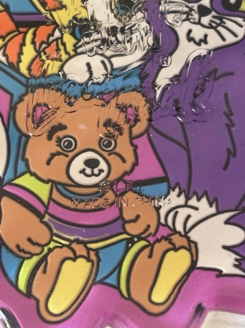 Llavero vintage raro de Lisa Frank Purrfect Playtime Kitty Bear con purpurina de los años 90 imagen 5
