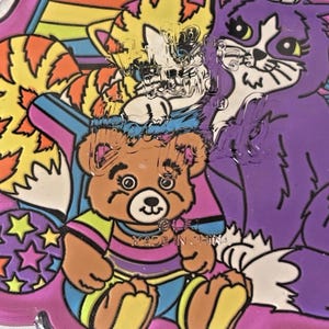 Llavero vintage raro de Lisa Frank Purrfect Playtime Kitty Bear con purpurina de los años 90 imagen 4