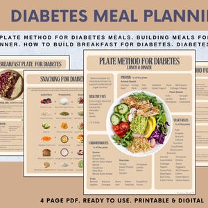 Diabetes Meal Planning. Balanced Plate. Healthy Diabetes Meals and Snacks (Digital Handouts)