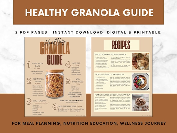 Healthy Granola Guide: Easy Homemade Granola Recipe. Dietitian-Created Breakfast & Snack ideas. Printable Nutrition Handout