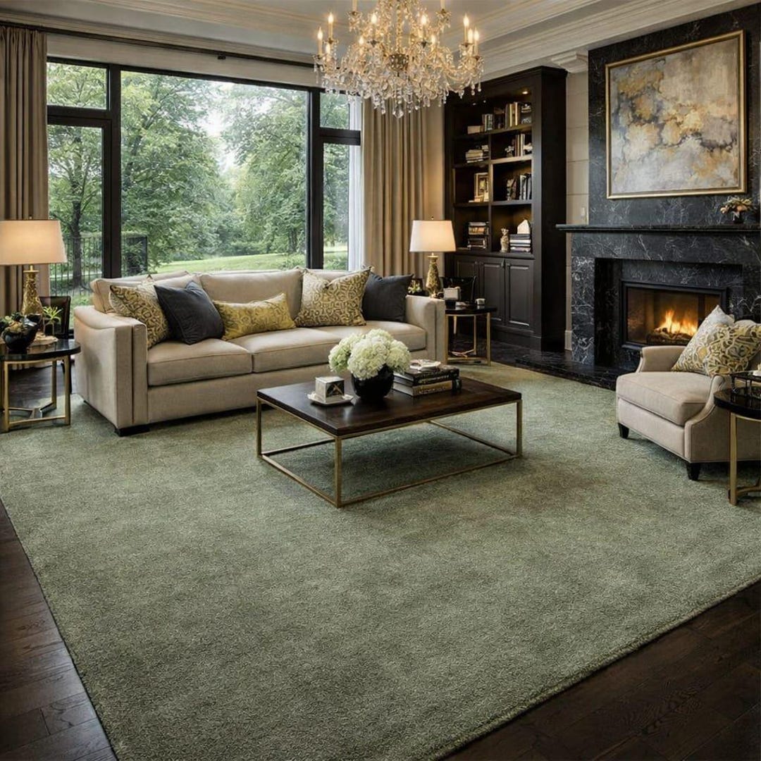 Hand Tufted Wool Rug | Solid Sage Green for Living Room | Bedroom ...