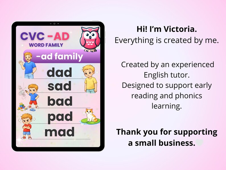 CVC AD Word Family Poster | Phonics Poster for Kids | -ad Words (dad ...