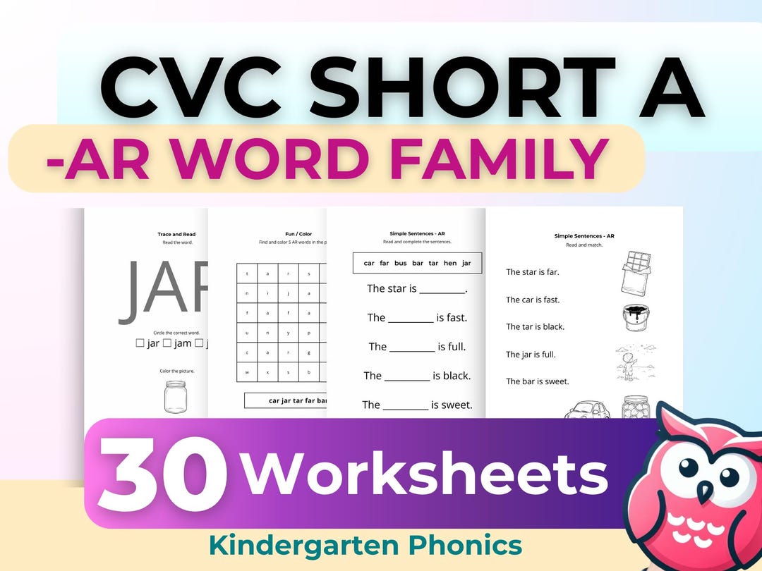 Kindergarten AR Word Family Phonics Worksheets (30 No Prep Pages) - Etsy