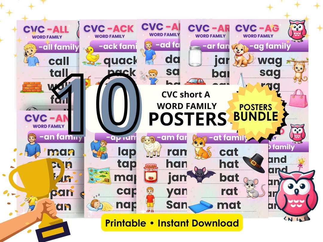 CVC Word Family Posters Bundle, Short A Phonics Posters, Kindergarten ...