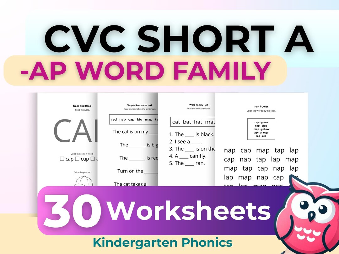 CVC Short A Worksheets | AP Word Family Phonics Printables ...