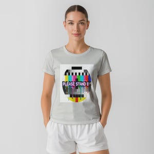 Women's Softstyle Tee Retro TV Test Pattern Glitch Art Please Stand By Shirt Cotton S-3XL Vintage Style, Gildan, 64000l, Nostalgia