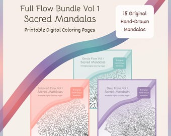 15 Hand-Drawn Mandala Coloring Pages Bundle | Gentle, Balanced & Deep Focus | Printable Digital Download