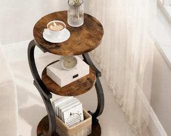Small Round Side Table, 3-Tier End Table,Round tablecloth, Coffee table, End table, Wooden table, walnut coffee table, home decor,gift
