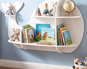 Whale Bookshelf | Floating Shelves Wall Decor | Minimalist Kids Room Display Shelf | Bathroom Shelves | Kitchen Storage | Gift for Mom