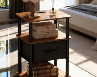 3 Tier Nightstand table with Drawer,console table, bedside table, sofa table, walnut table, wooden table, live edge table, home decor,gift