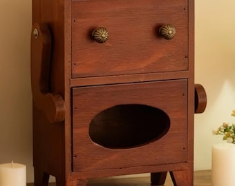 Robot Handmade Wooden Tissue Box, Funky vintage Art Object with Drawers, Unique Napkin Dispenser, Modern Minimalist Home Accent.