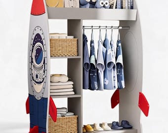 Kids Rocket Corner shelf | Clothes rack | Montessori Toddler Shelf Rocket Ship Shelf | Clothes Organiser | Space saving Theme | gift for her