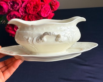 Plato bajo para salsera Rosenthal Sanssouci vintage, porcelana color marfil, zona estadounidense, Alemania