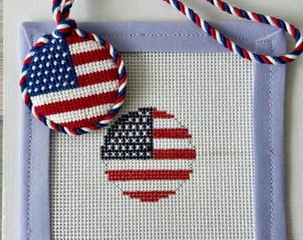 Canvas tas bedel met Amerikaanse vlag: handgeschilderd; 18 mesh; Geschikt voor beginners; Patriottisch; 4 juli
