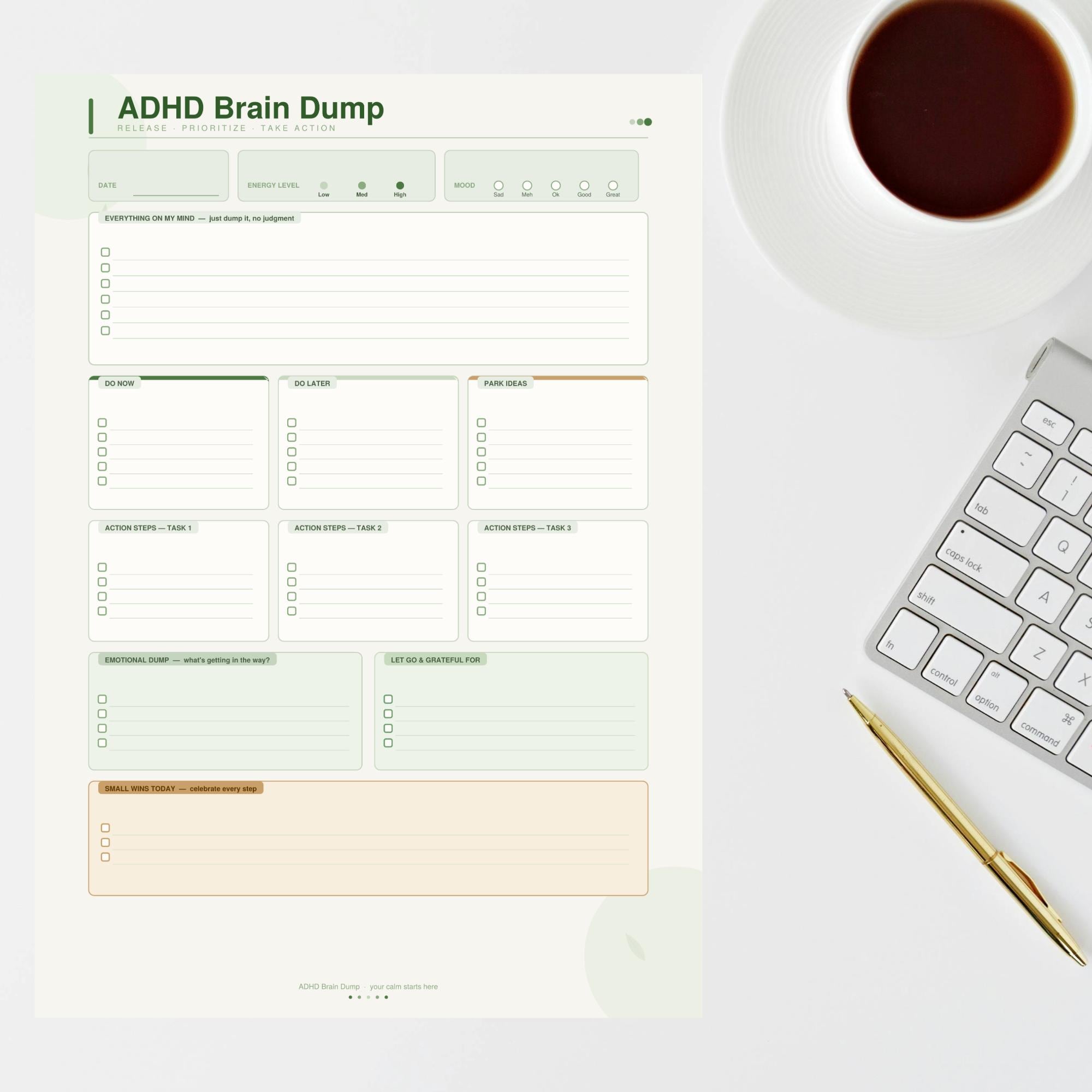ADHD Brain Dump Worksheet | Executive Dysfunction Planner ...