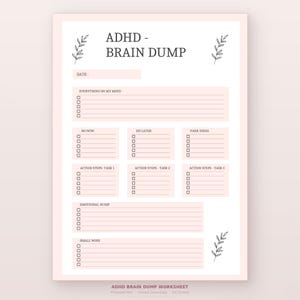 Druckbare ADHS Brain Dump Arbeitsblatt | Exekutiv Dysfunktion Vorlage | Neurodianer Produktivitätsplaner PDF | Sofort Download