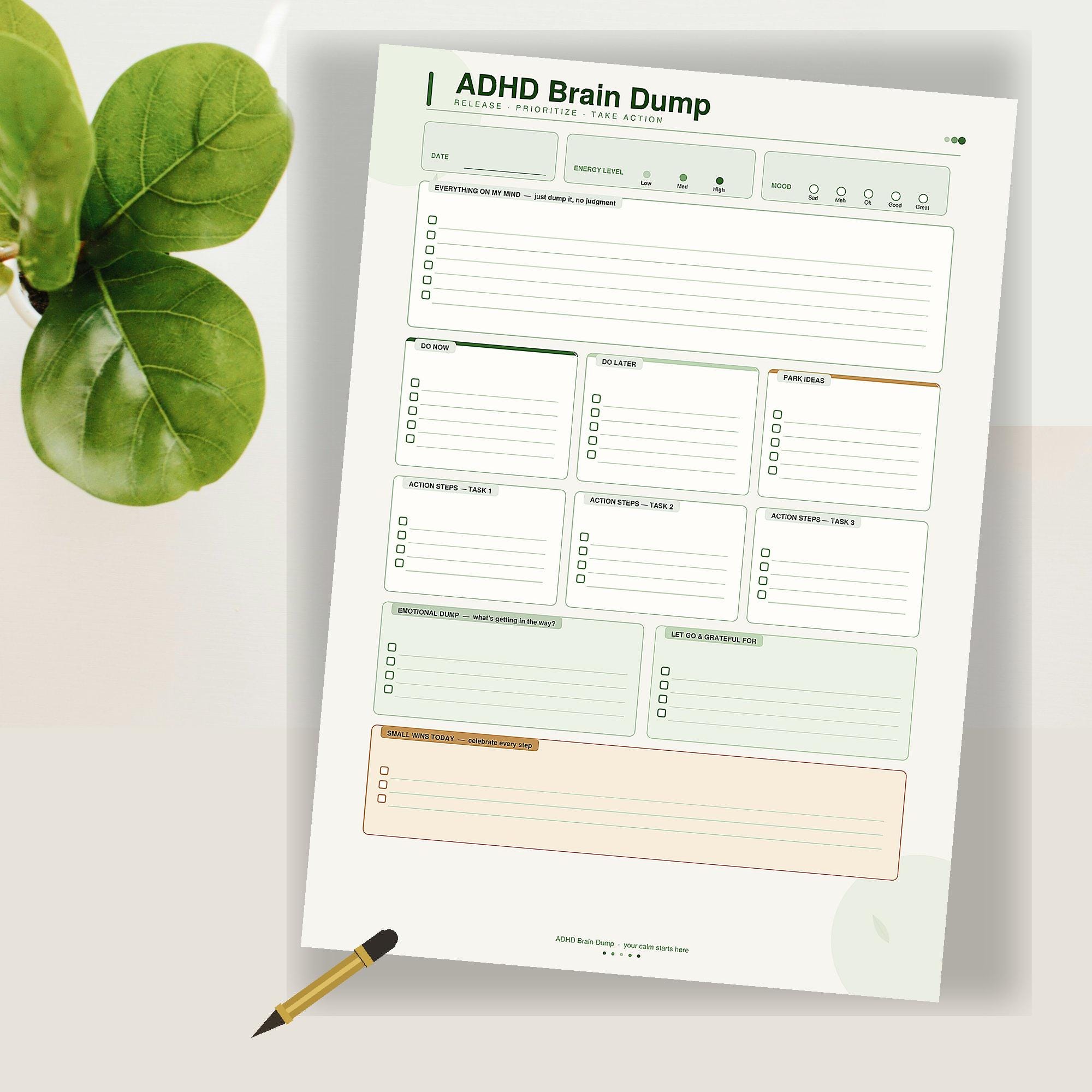 String Brain A4 ADHD Brain Dump Worksheet | Executive Dysfunction Planner ...
