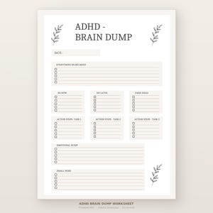 Afdrukbaar ADHD-braindump-werkblad | Sjabloon uitvoerende disfunctie | Neurodivergente productiviteitsplanner pdf | Direct downloaden