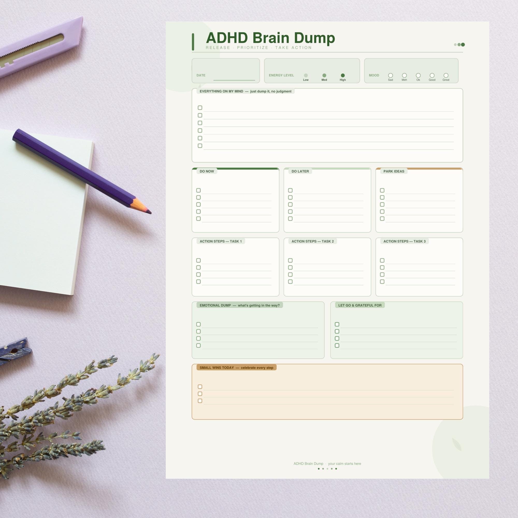 Dysfunction Worksheet ADHD Brain Dump Worksheet | Executive Dysfunction Planner ...
