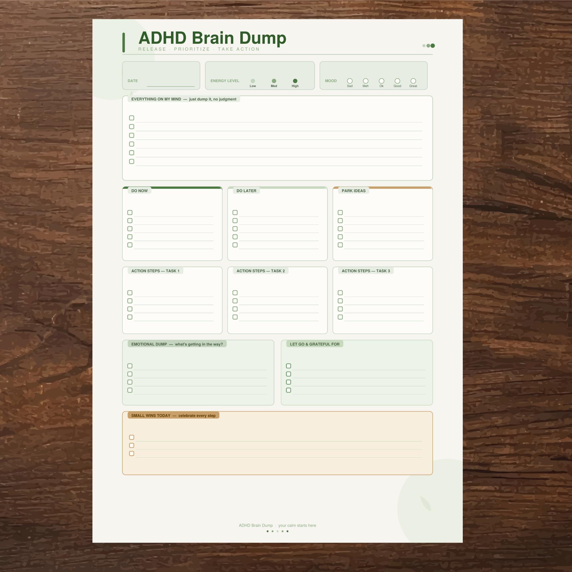 String Brain A4 ADHD Brain Dump Worksheet | Executive Dysfunction Planner ...