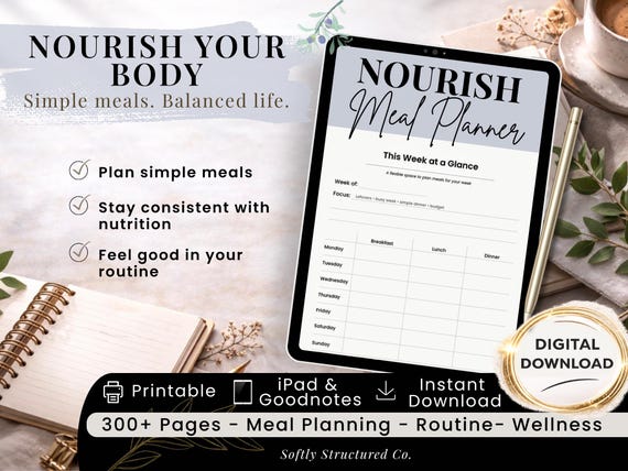 Meal Planner | Weekly Meal Planner Printable | Digital Meal Planner for iPad | GoodNotes Planner | Grocery List Planner