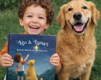 Gepersonaliseerde avonturenboek voor kinderen | Hondennamen kind en golden retriever | Star Rescue Mission-aandenken