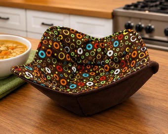 Microwaveable Bowl Cozy - Reversible Cotton Fabric Cozy with Vibrant Circles