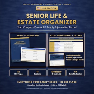 Senior Life & Estate Organizer USA | Family Emergency Binder and End of Life Planner | Important Documents for Aging Parents