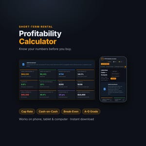 Short Term Rental Calculator | STR Profitability Analyzer | Vacation Rental Investment Tool | Cap Rate CoC