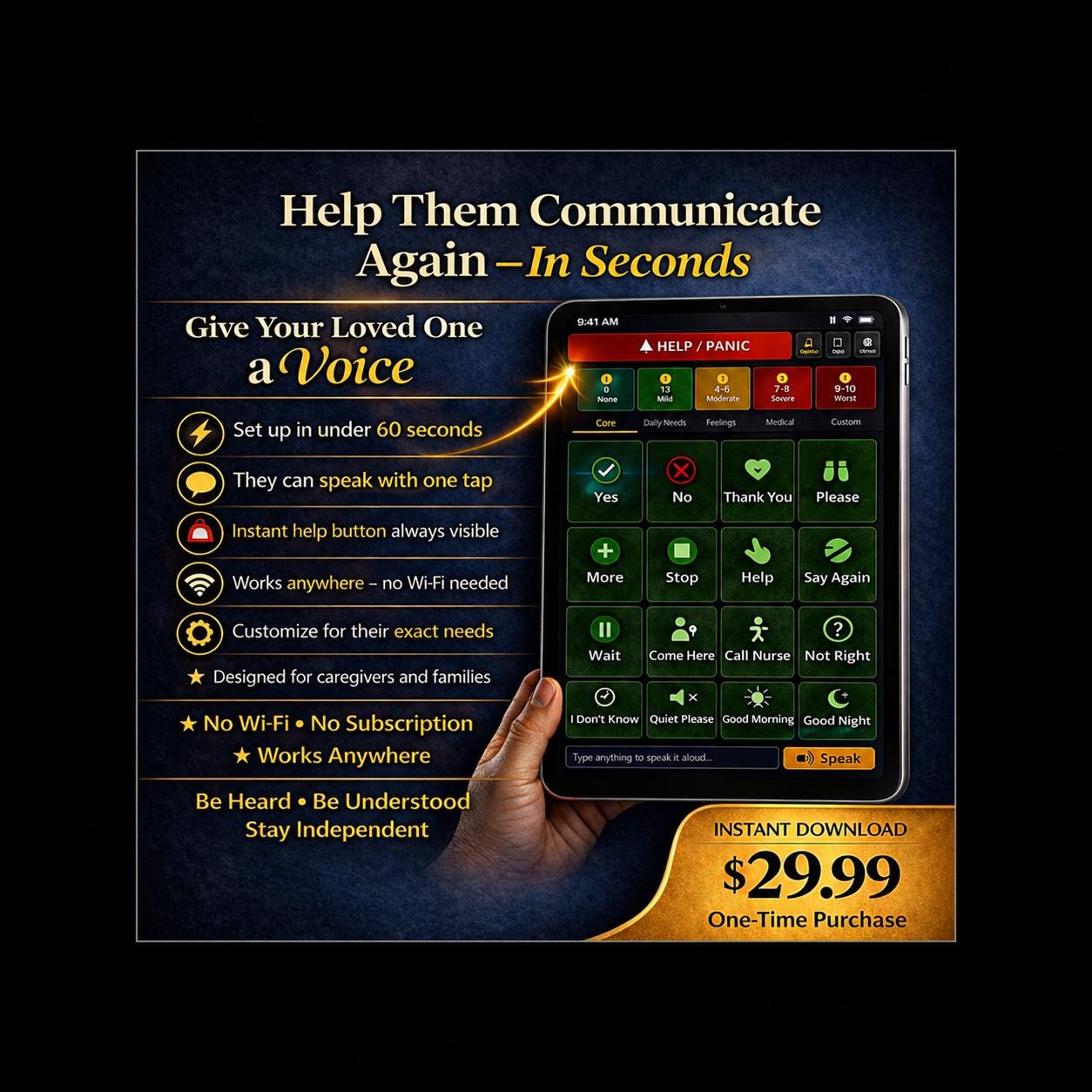 AAC Digital Communication Board for Seniors Dementia, Stroke, ALS Speech Aid (Digital Download)