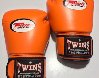 Twins Orange Leather Boxing Gloves: Muay Thai Kickboxing Training