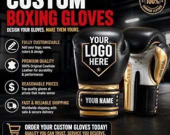 Guantes de boxeo personalizados – Guantes de entrenamiento y sparring de cuero de vaca personalizados – Guantes de combate con logotipo personalizado – Equipamiento de boxeo Muay Thai