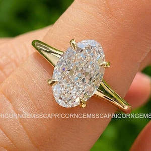 2,5 kt ovaal geslepen moissaniet verlovingsring, ovale solitaire moissaniet-ring, 14k massief geelgouden ring, ring jubileumcadeau, dagelijkse ring