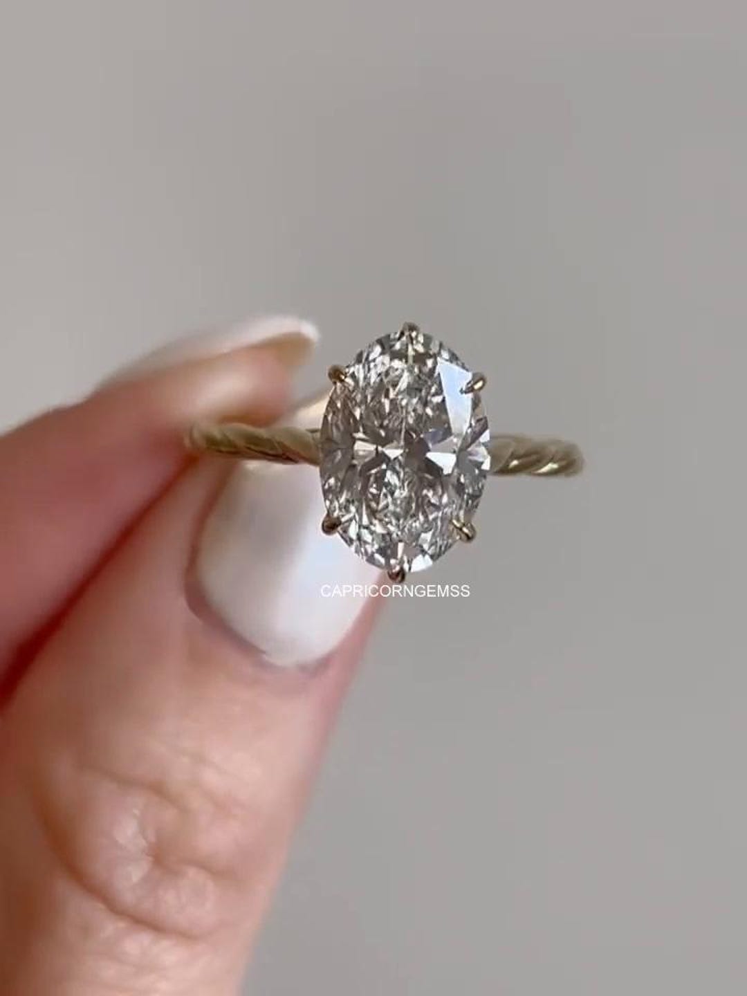 Oval Cut Moissanite Engagement Ring, Unique Twisted Band Solid Gold 14k ...