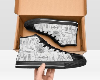 Baskets montantes inspirées de Star Wars | Chaussures pour vaisseau spatial | Chaussures en toile esthétiques Sci Fi | Fandom subtile | Cadeau pour les fans de Star Wars