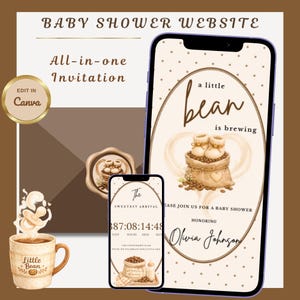 Coffee Bean Baby Shower Website Invitation with RSVP | Digital Brown Baby Invite | Baby Party Countdown | Interactive Editable Evite