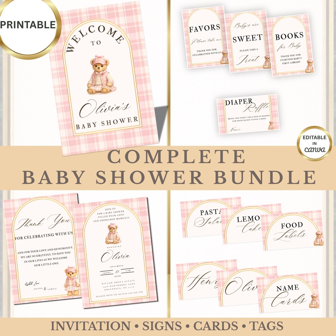 Girl Baby Shower Bundle Set | Printable Pink Polo Bear Baby Shower ...