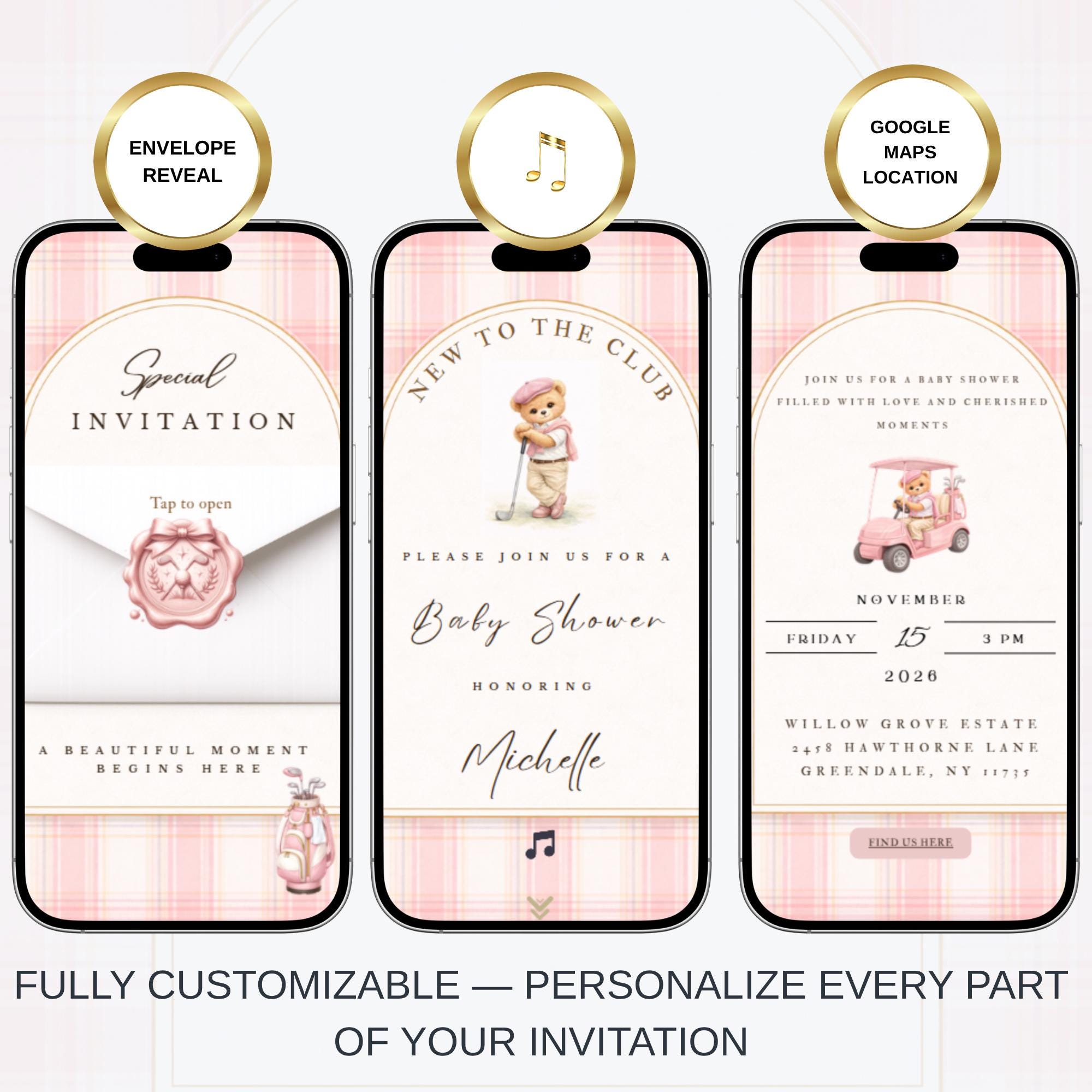 Pink Polo Teddy Bear Baby Shower Invitation | New to the Club Golf ...