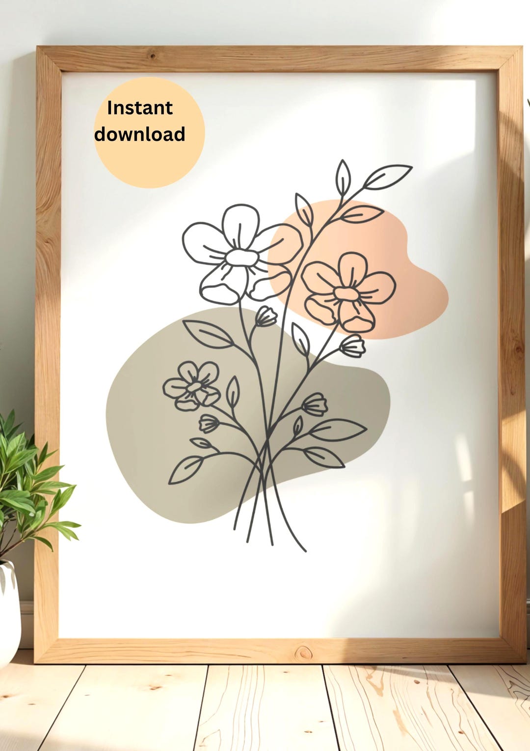 Boho Wildflower Line Art Print, Minimalist Botanical Wall Decor, Earthy ...