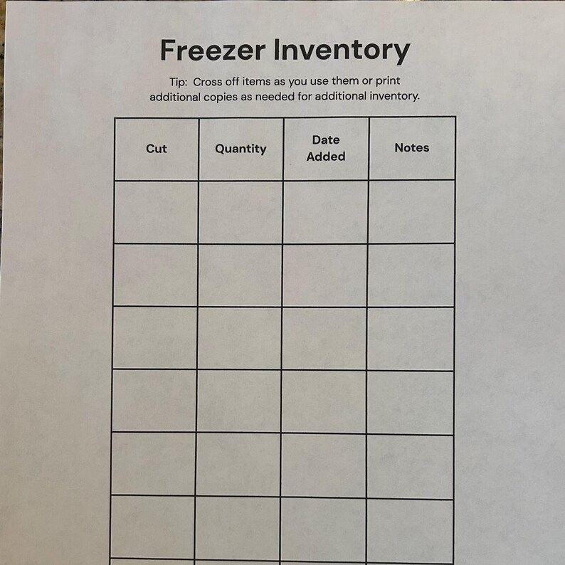 Sample Beef Inventory Freezer Inventory and Beef Cut Guide - Etsy