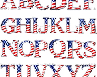 Amerikanische Flagge Alphabet SVG Bundle, USA Letters Font (Digitaler Download)