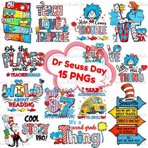 Dr Seuss Day PNG-bundel, Read Across America, verjaardag leraar (digitale download)