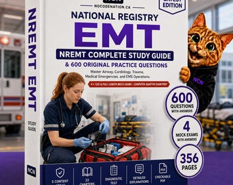 NREMT EMT Study Guide | National Registry Exam Prep + 600 Practice Questions & 4 Mock Exams | Instant Download