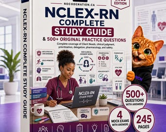 NCLEX RN Study Guide | Complete Nursing Exam Prep + Practice Questions & Mock Exams for Registered Nurses | Instant Download