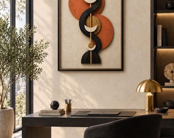 Twin Horizon Wall Art, Abstract Totem Printable, Terracotta Black Ivory Art, African Inspired Decor, Boho Digital Download, S Curve Print