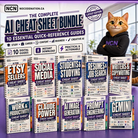 AI Cheat Sheet Bundle | ChatGPT, Claude, Gemini & Prompt Guides with 300+ Prompts | Instant Download