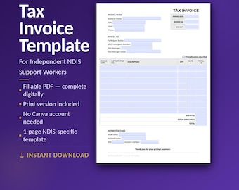NDIS Support Worker Invoice Template | Fillable & Printable PDF | Sole Trader | Instant Download